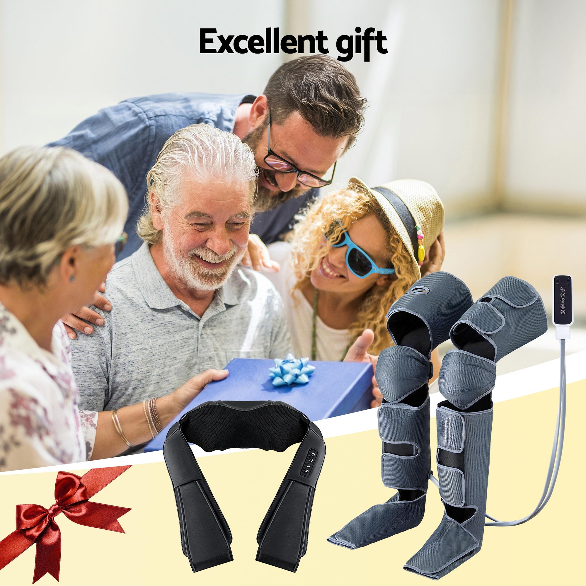 Livemor Electric Leg Foot Massager Air Wrap With Shiatsu Neck Massager Heating MAS-FOOT-NECK-8H-BK