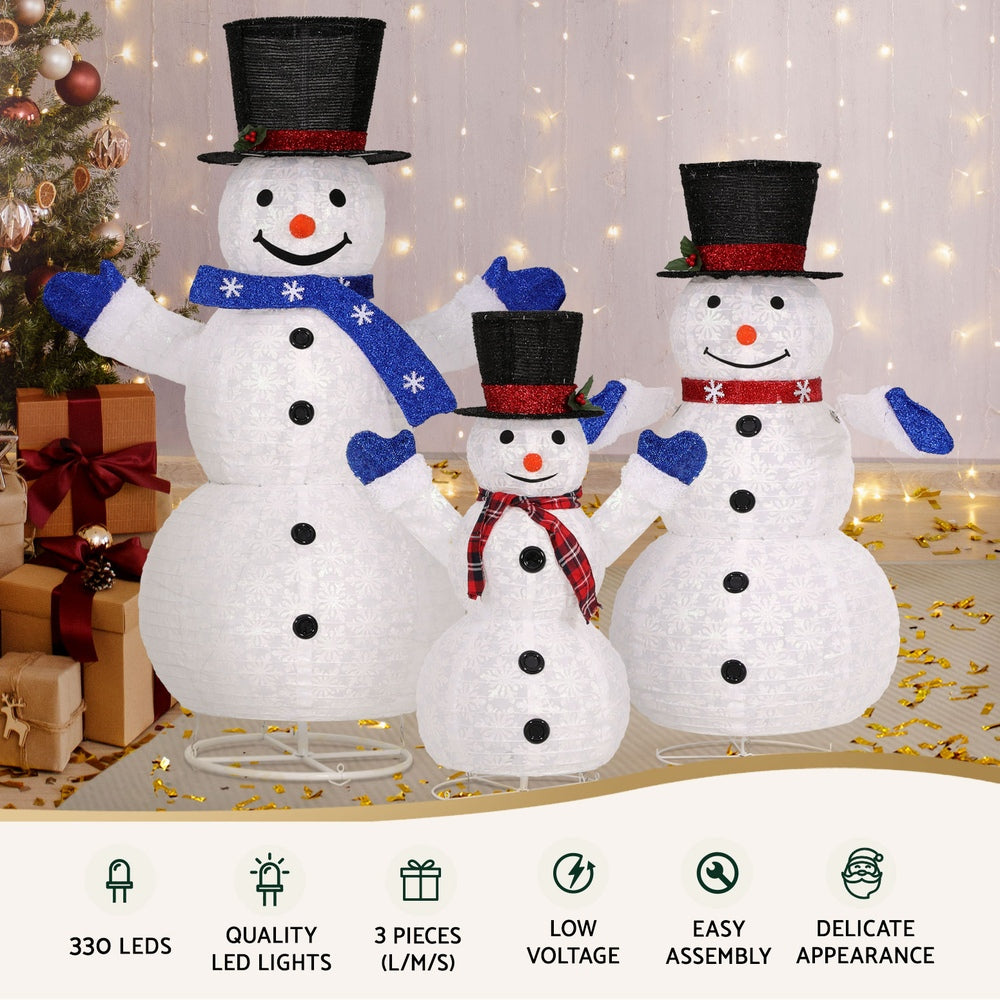 3 PCS Christmas Lights 330 LED Fairy Light Snowman Decorations Jingle Jollys MAS-MOT-SNOW-3PCS-WH
