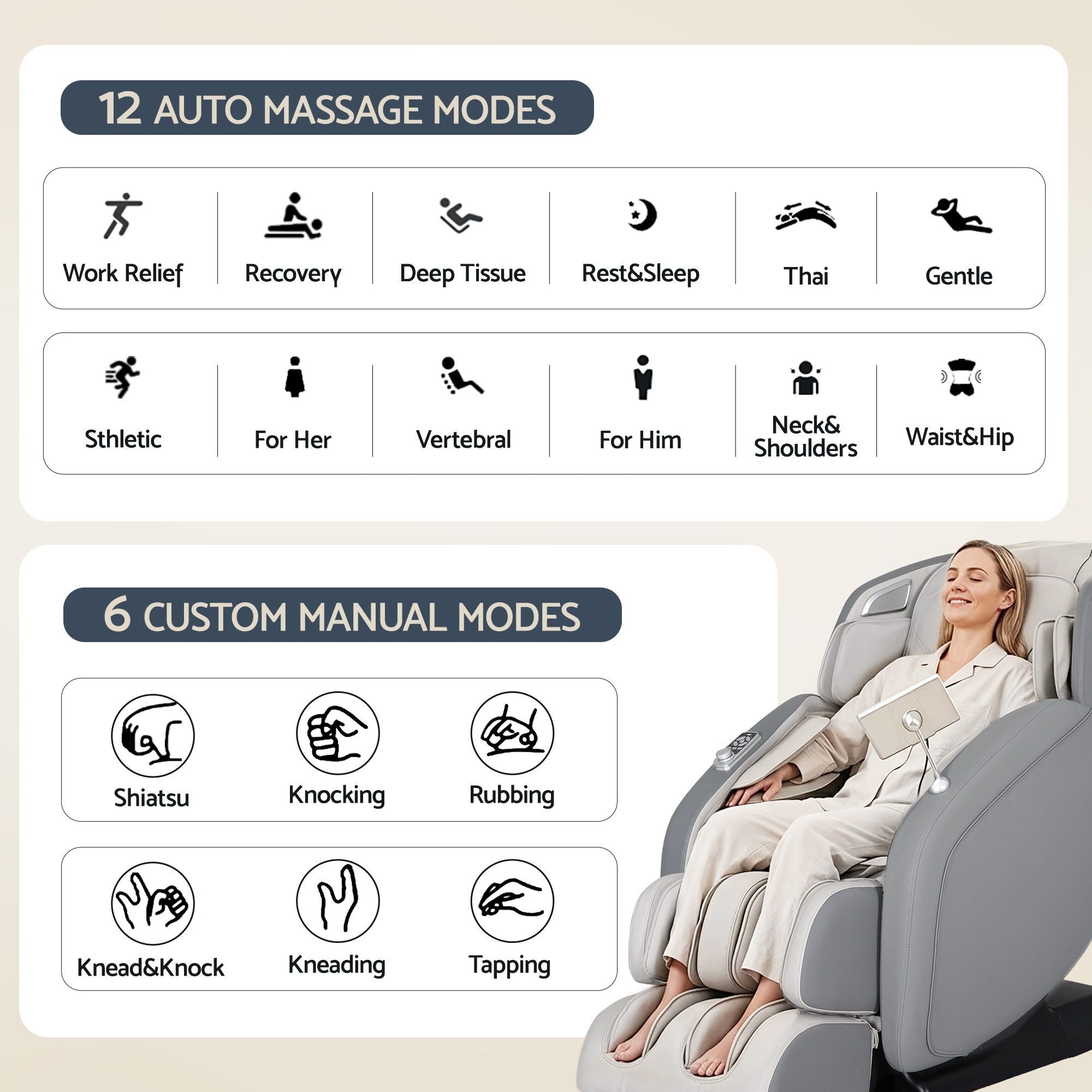 Livemor 4D Massage Chair Recliner - Full Body SL-Track Zero Gravity with AI Body Scan, Deep Tissue Electric MASCHR-4D-1AIR-GRBG