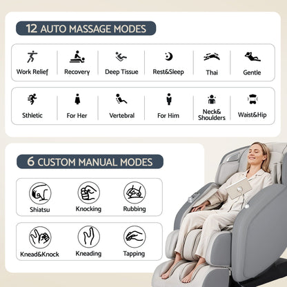 Livemor 4D Massage Chair Recliner - Full Body SL-Track Zero Gravity with AI Body Scan, Deep Tissue Electric MASCHR-4D-1AIR-GRBG