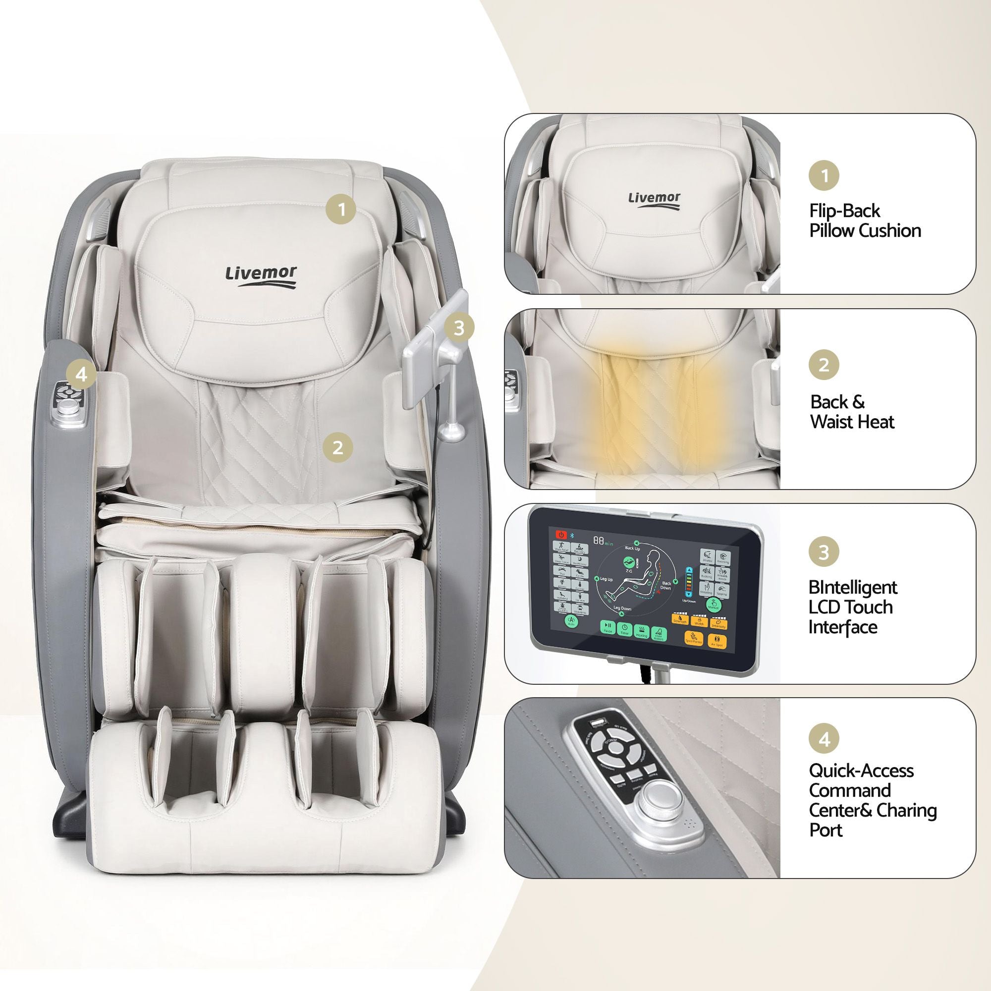 Livemor 4D Massage Chair Recliner - Full Body SL-Track Zero Gravity with AI Body Scan, Deep Tissue Electric MASCHR-4D-1AIR-GRBG