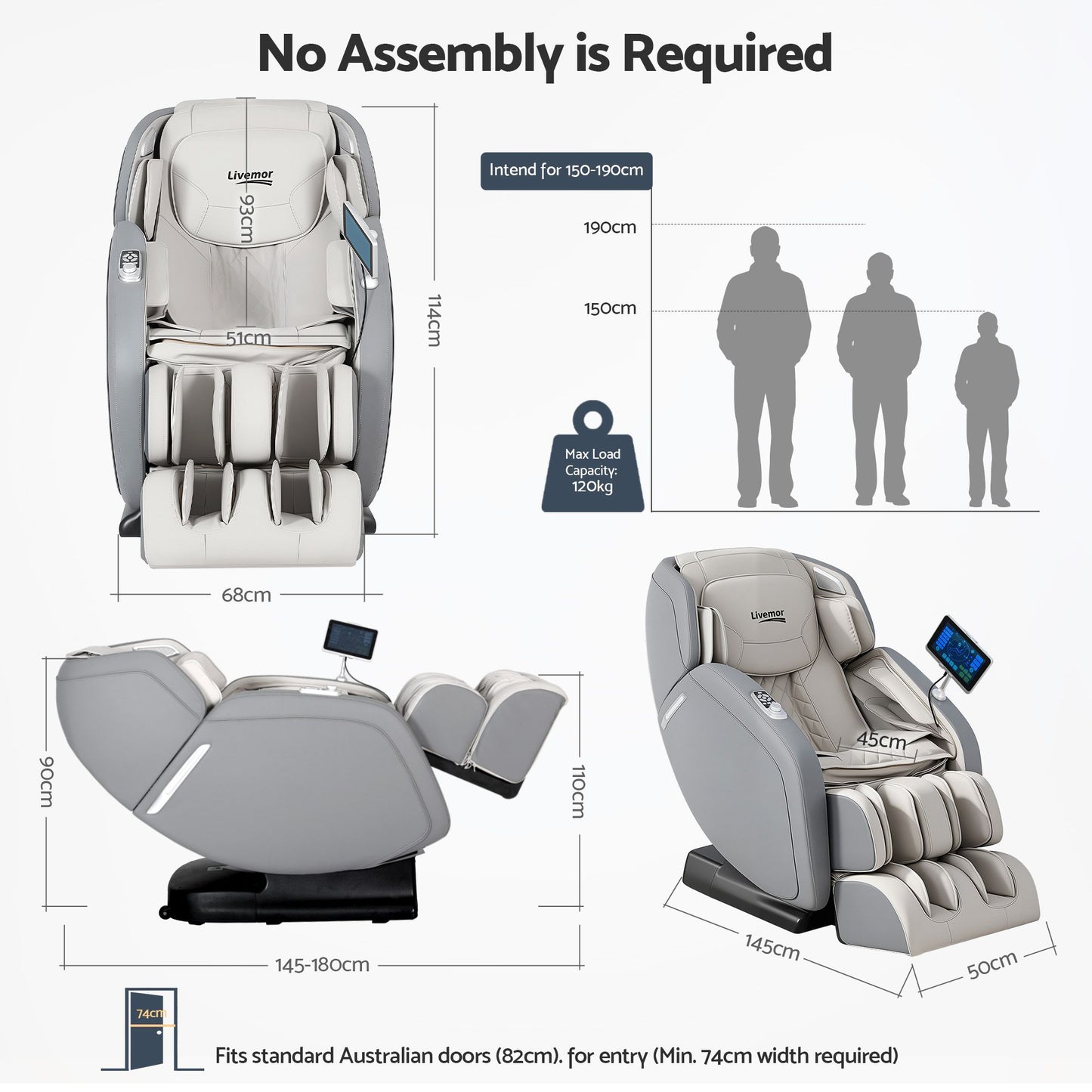 Livemor 4D Massage Chair Recliner - Full Body SL-Track Zero Gravity with AI Body Scan, Deep Tissue Electric MASCHR-4D-1AIR-GRBG