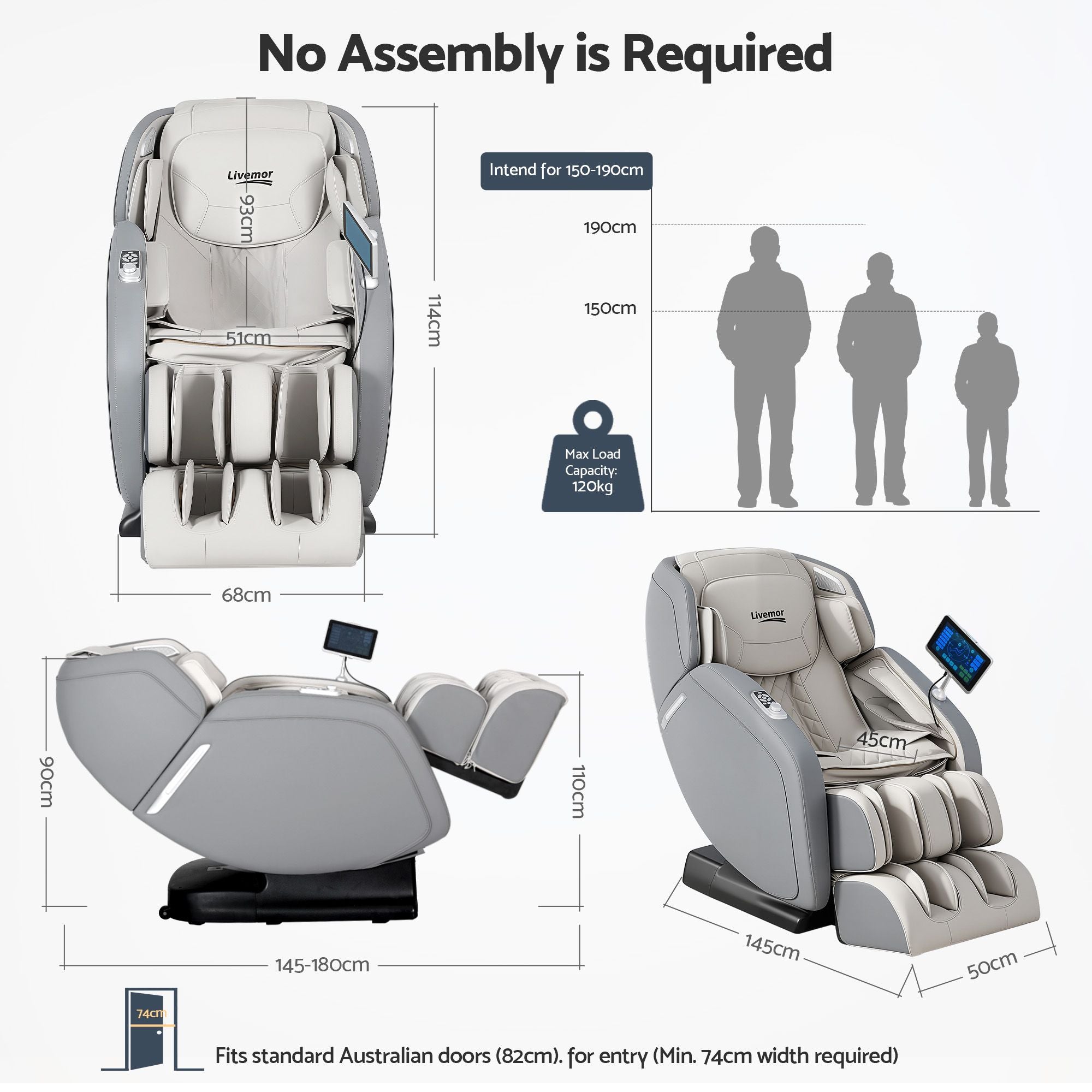 Livemor 4D Massage Chair Recliner - Full Body SL-Track Zero Gravity with AI Body Scan, Deep Tissue Electric MASCHR-4D-1AIR-GRBG