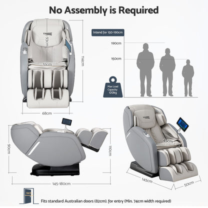 Livemor 4D Massage Chair Recliner - Full Body SL-Track Zero Gravity with AI Body Scan, Deep Tissue Electric MASCHR-4D-1AIR-GRBG