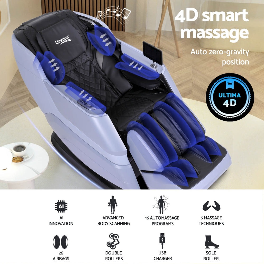 Livemor 4D Massage Chair Electric Recliner Home Massager Miraj MASCHR-4D-MIRAJ-BK