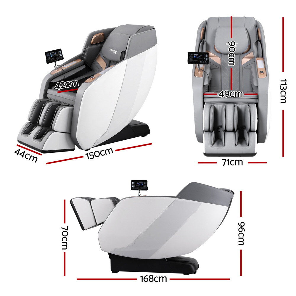 Livemor Massage Chair Electric Recliner Double Core Mechanism Massager ROWA White MASCHR-4D-ROWA-WHGY