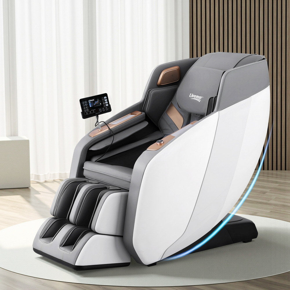 Livemor Massage Chair Electric Recliner Double Core Mechanism Massager ROWA White MASCHR-4D-ROWA-WHGY