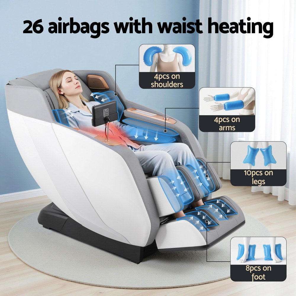 Livemor Massage Chair Electric Recliner Double Core Mechanism Massager ROWA White MASCHR-4D-ROWA-WHGY