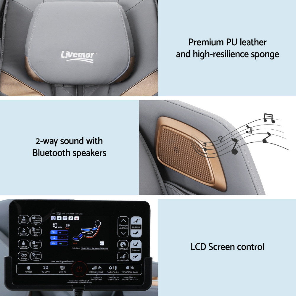 Livemor Massage Chair Electric Recliner Double Core Mechanism Massager ROWA White MASCHR-4D-ROWA-WHGY