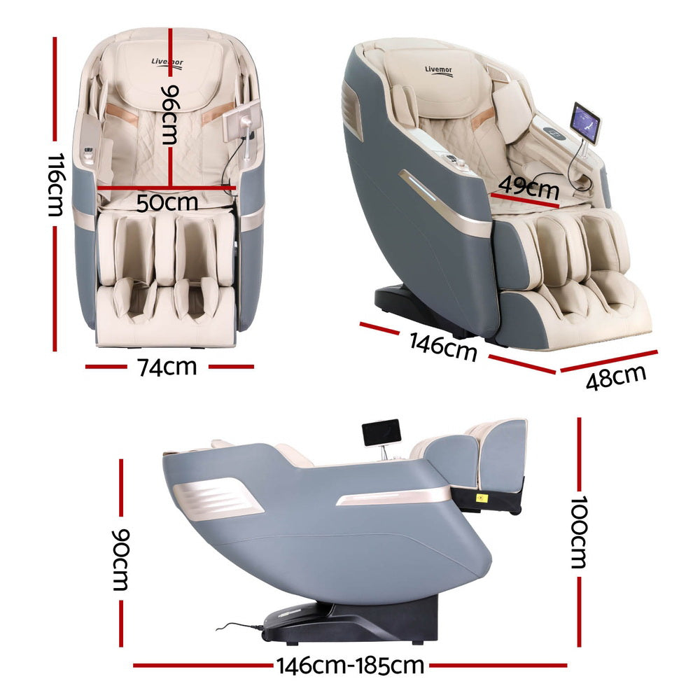 Livemor 4D Massage Chair Recliner SL Track Full Body Zero Gravity Massager Heated AI Body Scan SINA MASCHR-4D-SINA-GY