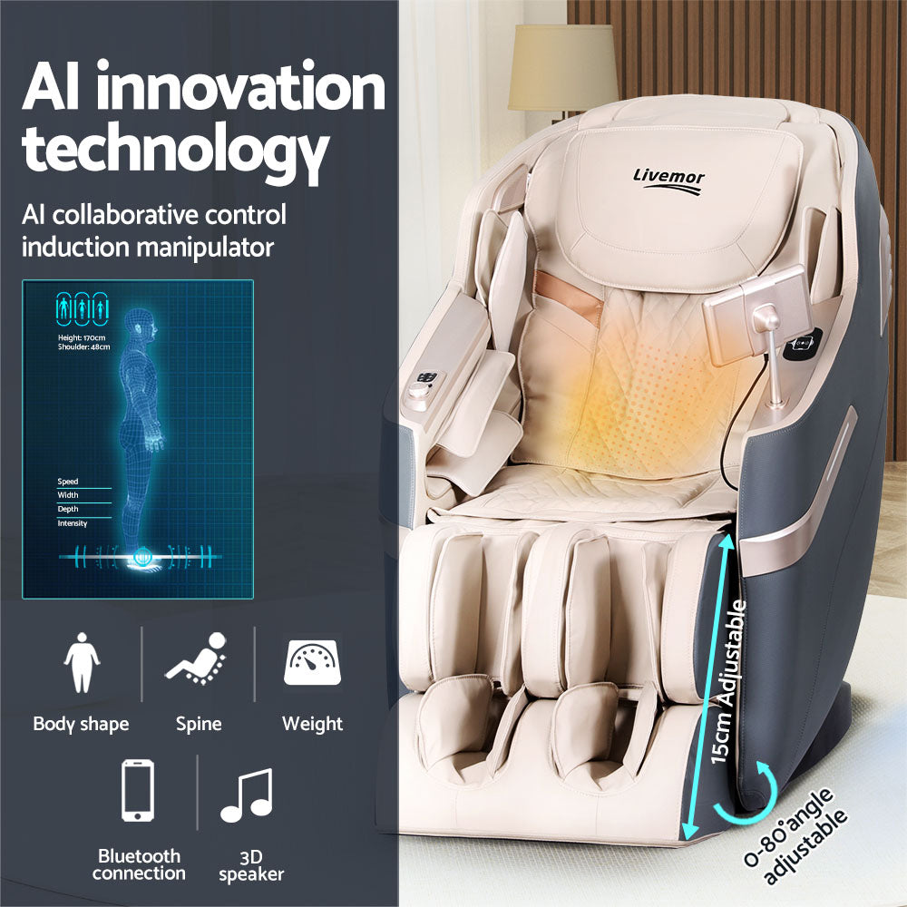 Livemor 4D Massage Chair Recliner SL Track Full Body Zero Gravity Massager Heated AI Body Scan SINA MASCHR-4D-SINA-GY