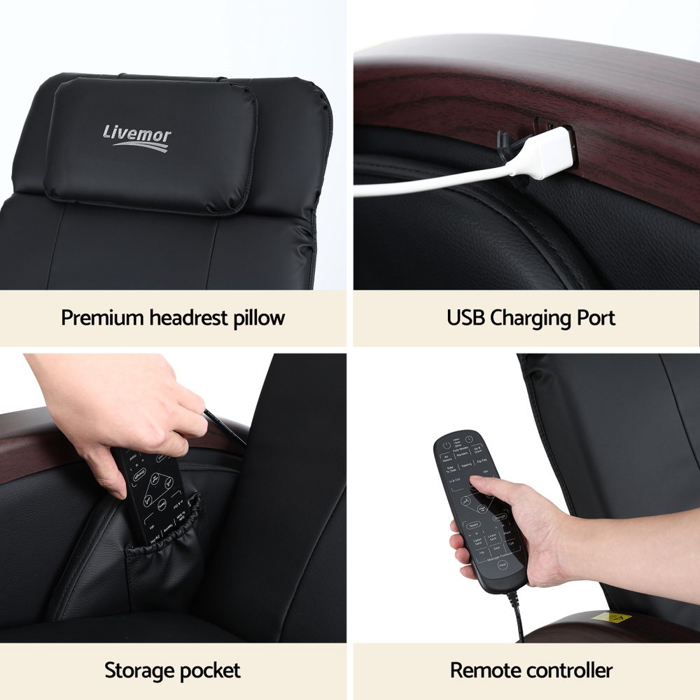 Livemor Massage Chair Electric Recliner Home Massager ARIA MASCHR-ARIA-BK
