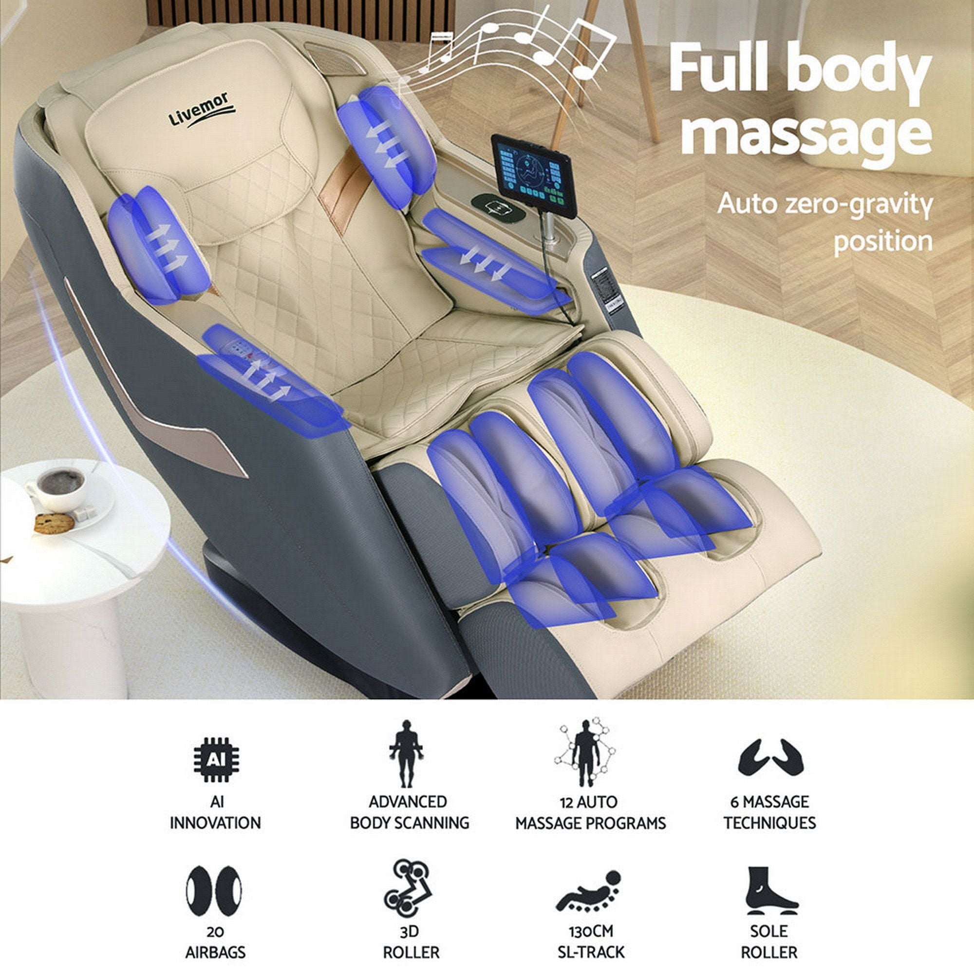 Livemor Massage Chair Electric Recliner Home Massager 3D Opal MASCHR-B-3D-OPAL-GY