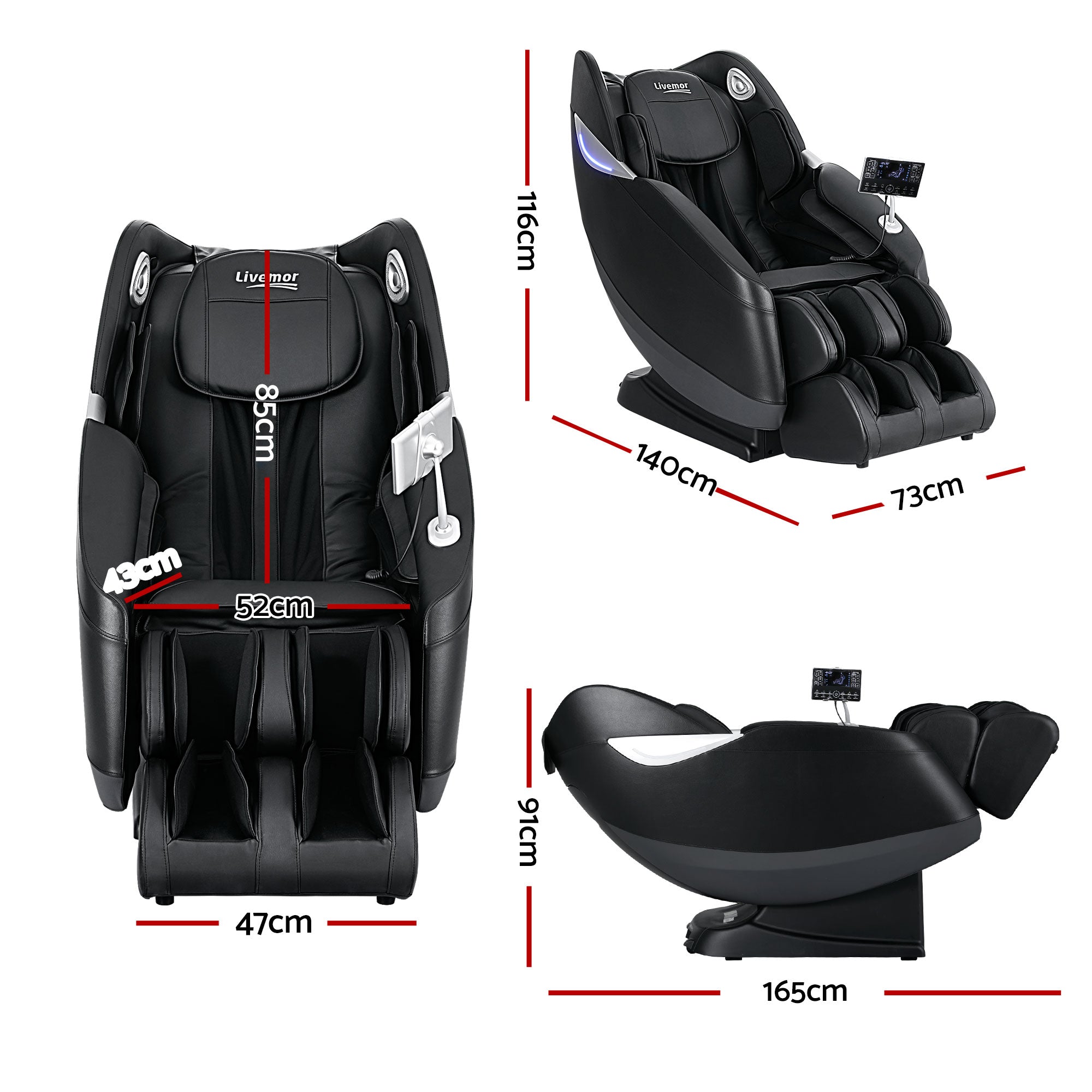 Livemor Massage Chair Electric Recliner Home 3D Massager Flynn MASCHR-E-3D-FLYNN-BK