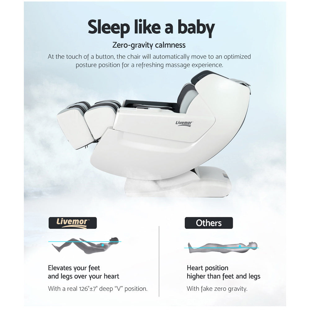 Livemor Massage Chair Electric Recliner Massager White Varitas MASCHR-PLS-WH