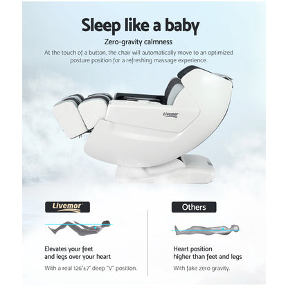 Livemor Massage Chair Electric Recliner Massager White Varitas MASCHR-PLS-WH