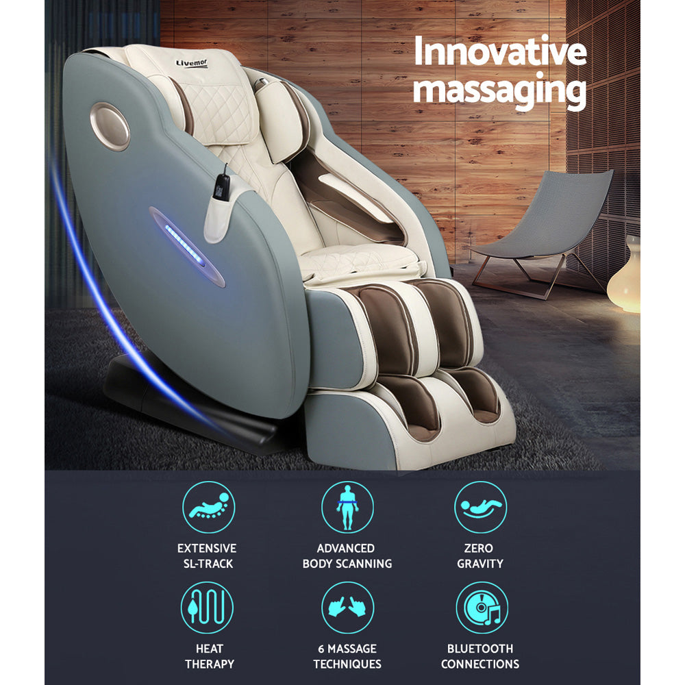 Livemor Massage Chair Electric Recliner Massager Grey Ozeni MASCHR-SMT-O-NVCR