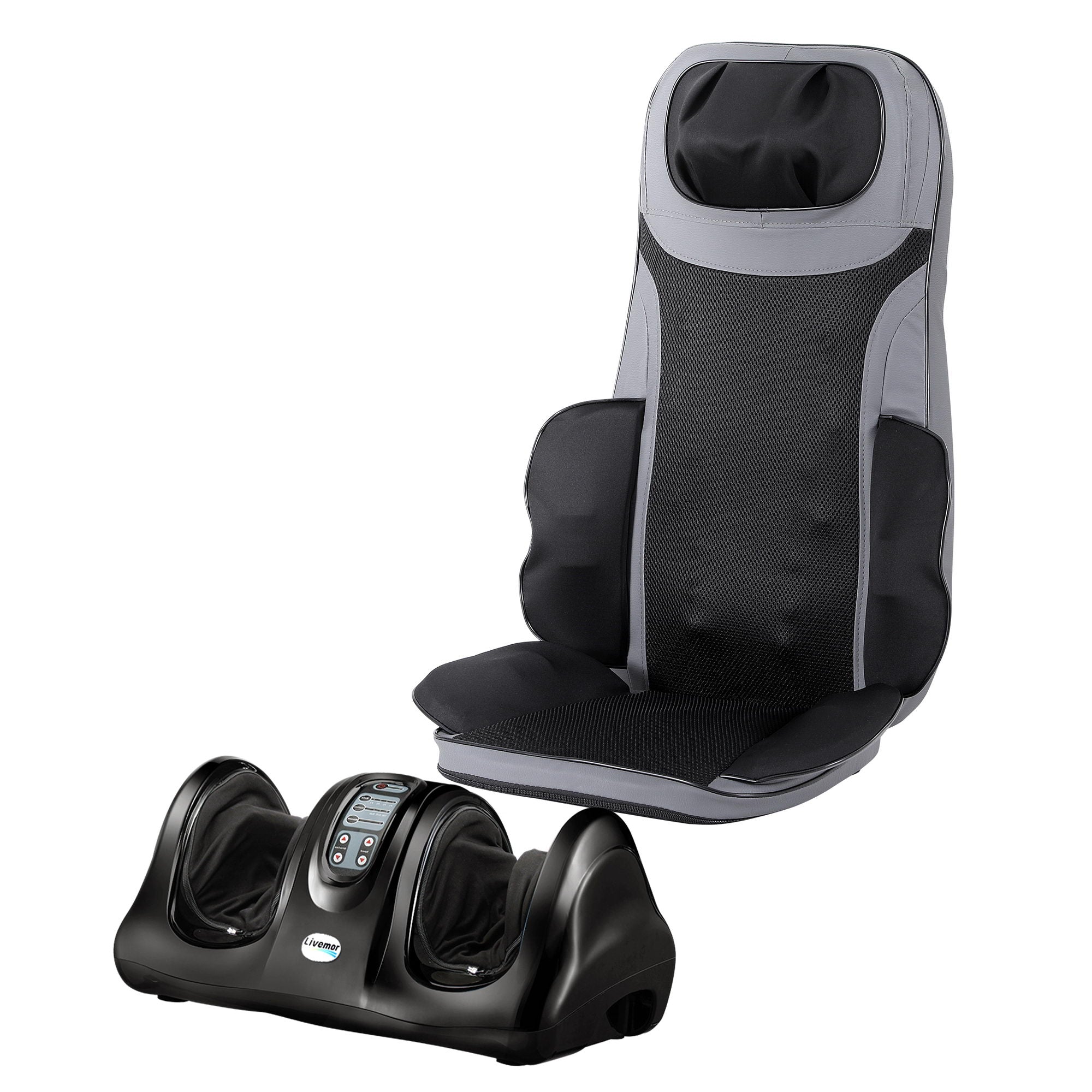 Livemor 8-nodes Full Back Massage Seat Cushion Heating With Foot Massagers MASSAGE-11-BARON-BK