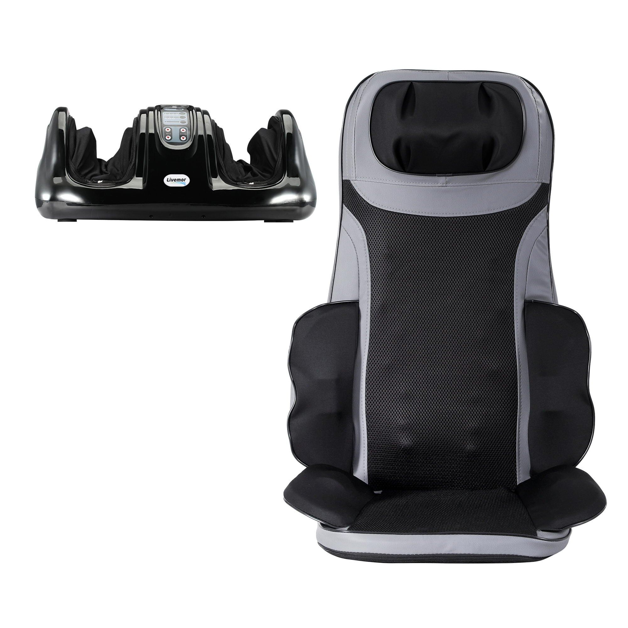 Livemor 8-nodes Full Back Massage Seat Cushion Heating With Foot Massagers MASSAGE-11-BARON-BK