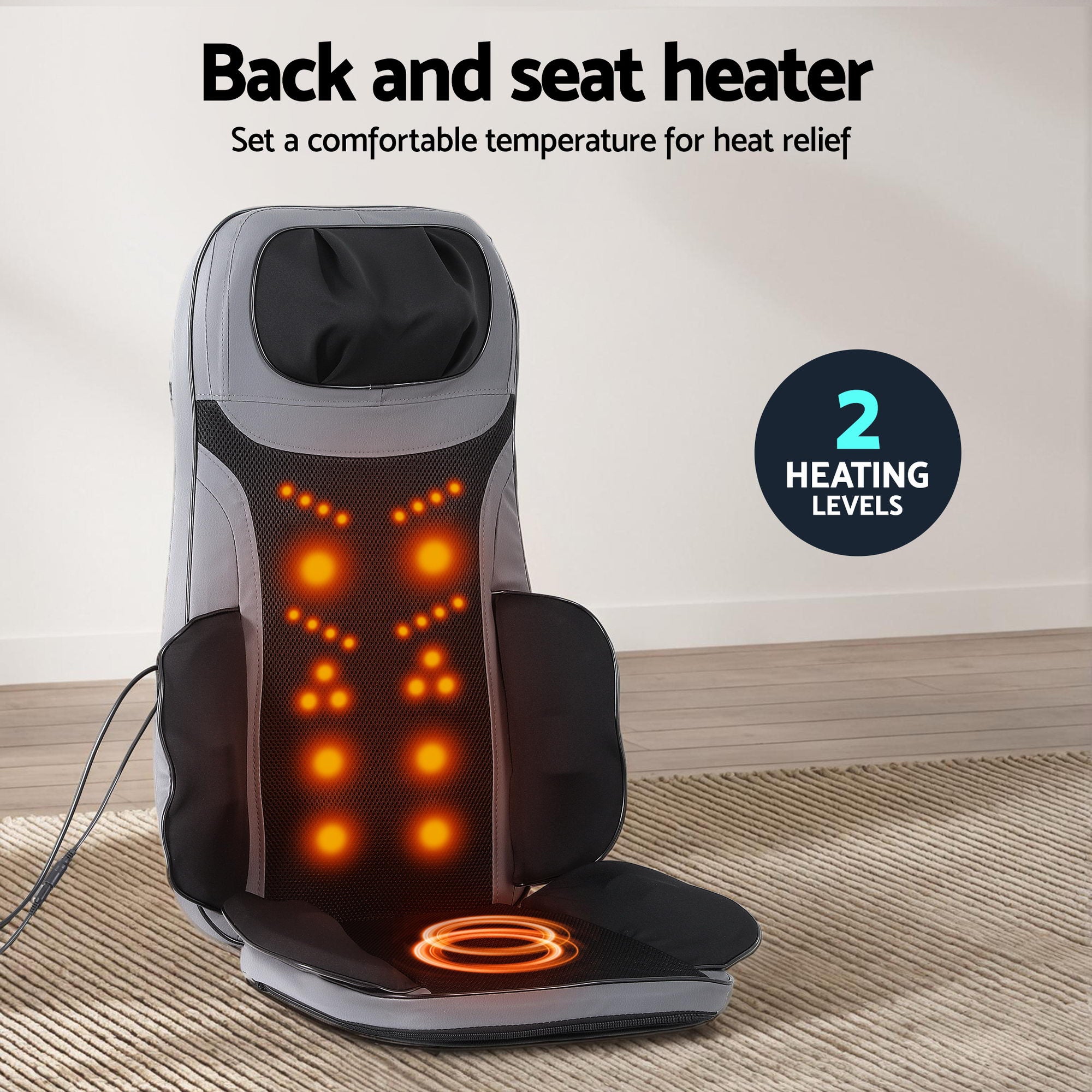 Livemor 8-nodes Full Back Massage Seat Cushion Heating With Foot Massagers MASSAGE-11-BARON-BK