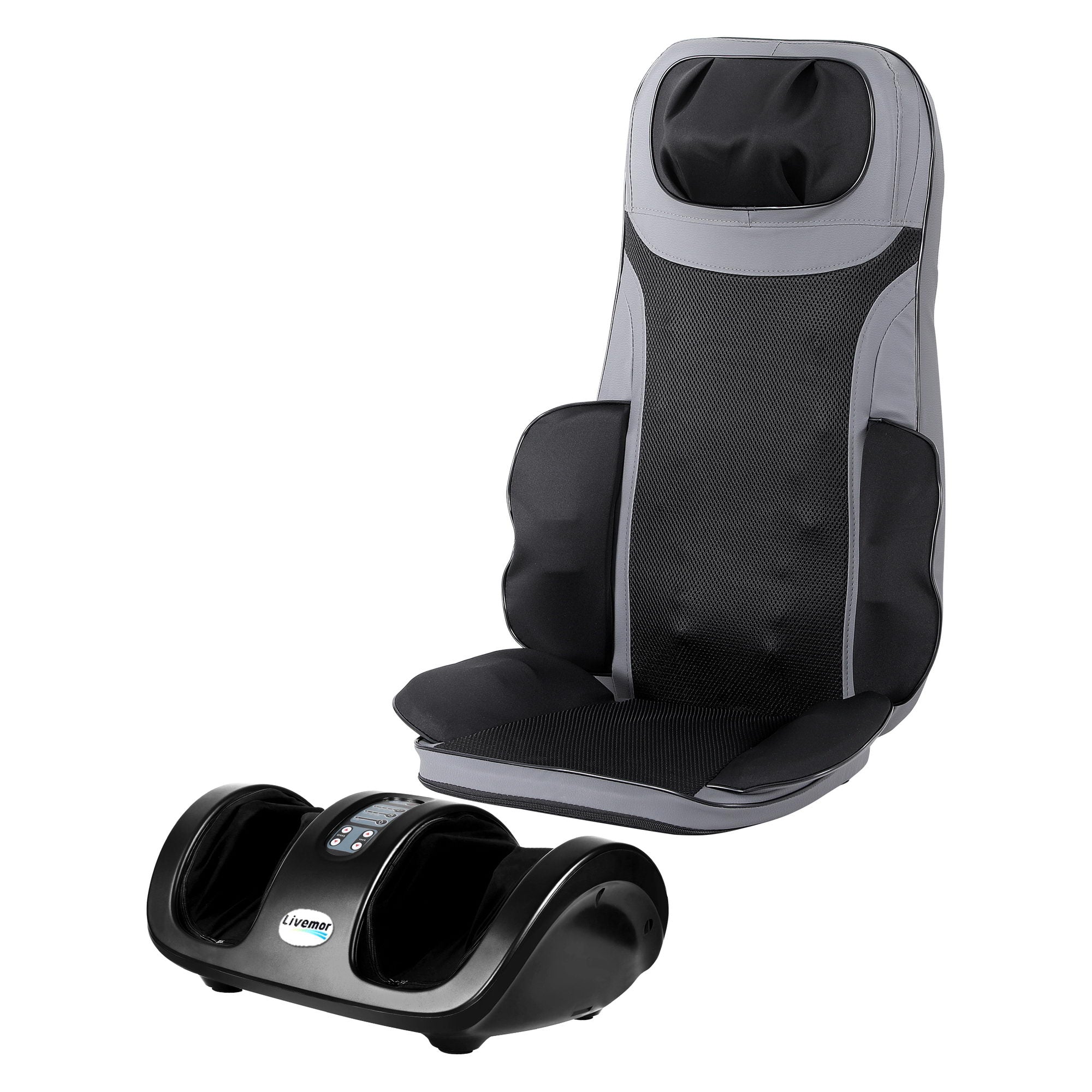 Livemor Full Back Massage Seat Cushion Heating With Kneading Foot Massagers MASSAGE-188-BARON-BK