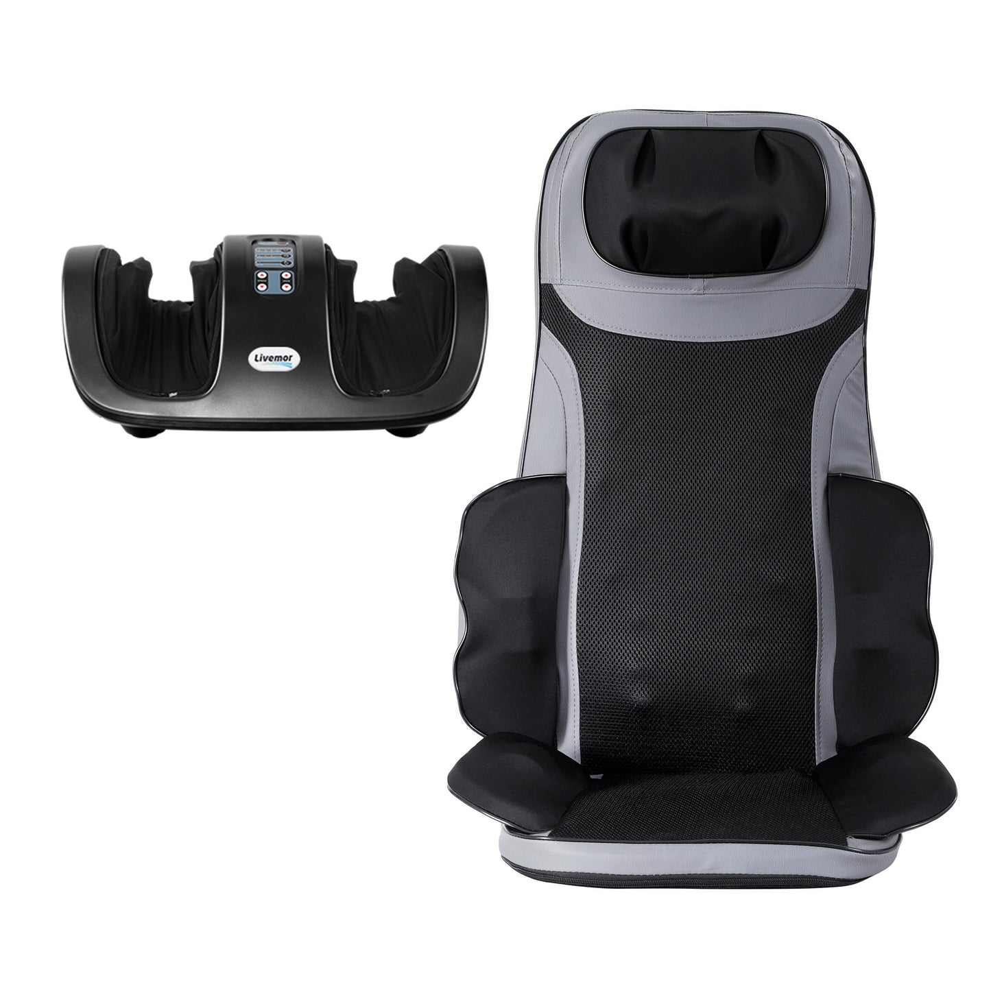 Livemor Full Back Massage Seat Cushion Heating With Kneading Foot Massagers MASSAGE-188-BARON-BK
