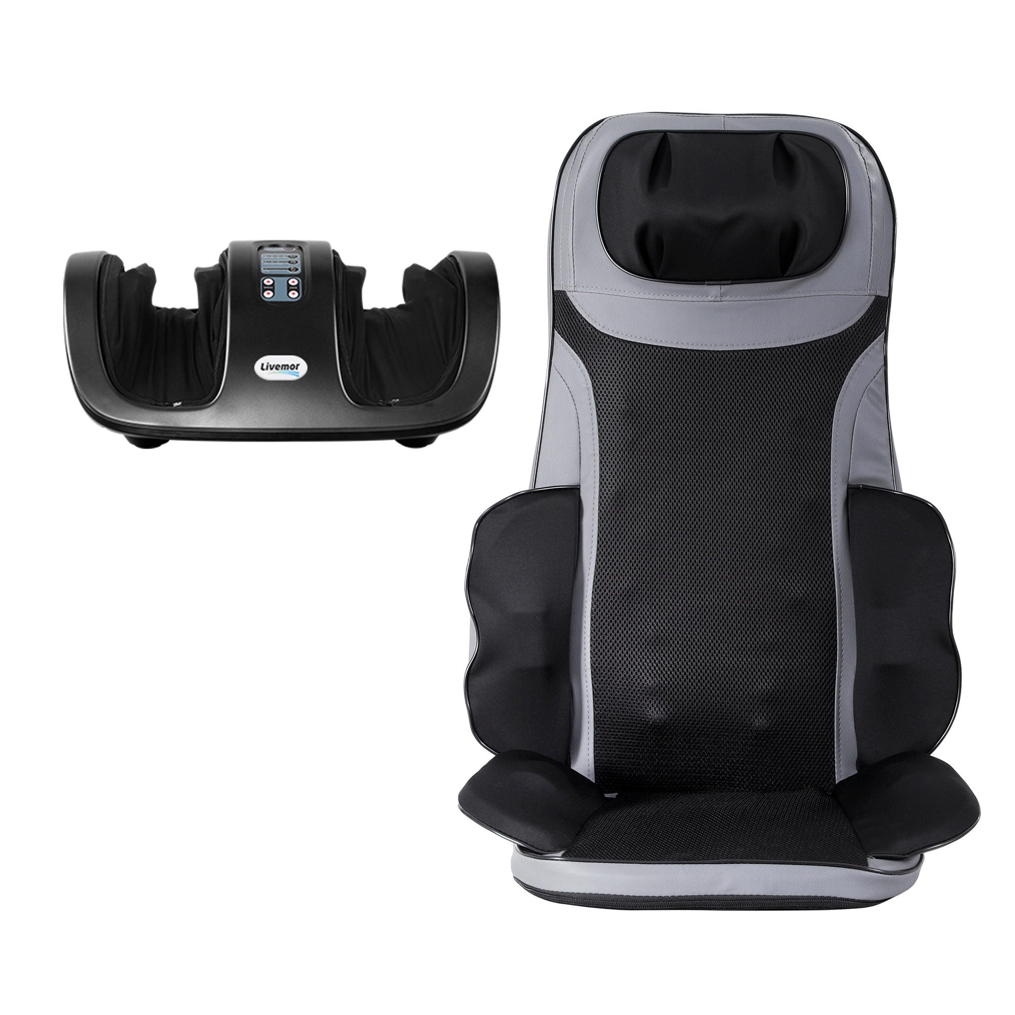 Livemor Full Back Massage Seat Cushion Heating With Kneading Foot Massagers MASSAGE-188-BARON-BK