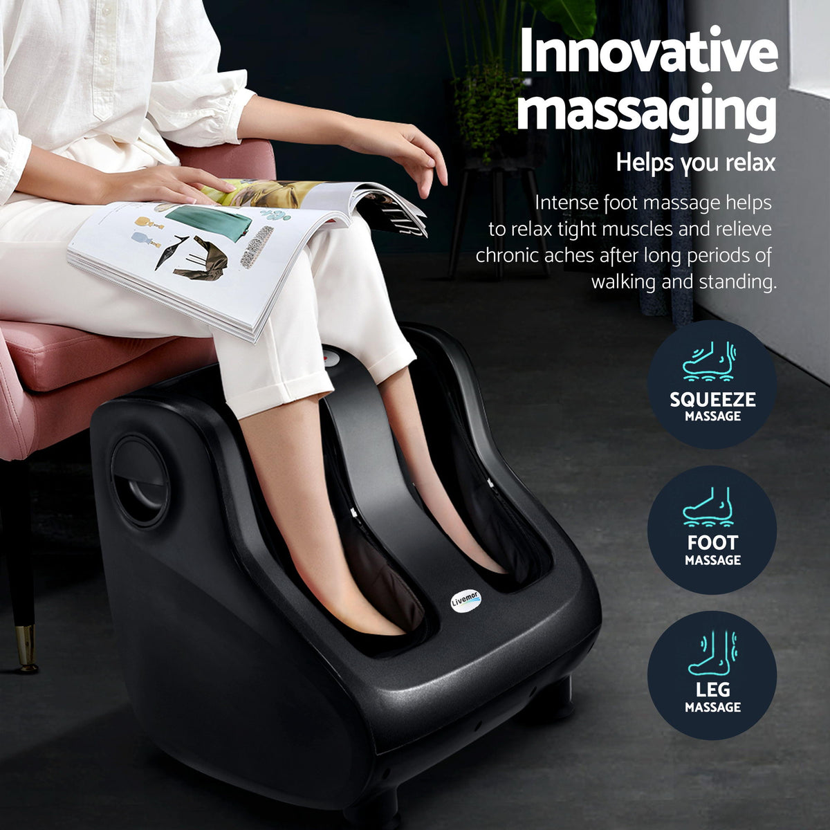 Livemor Full Back Massage Seat Cushion Heating With 360 degrees Foot Massagers MASSAGE-288-BARON-BK