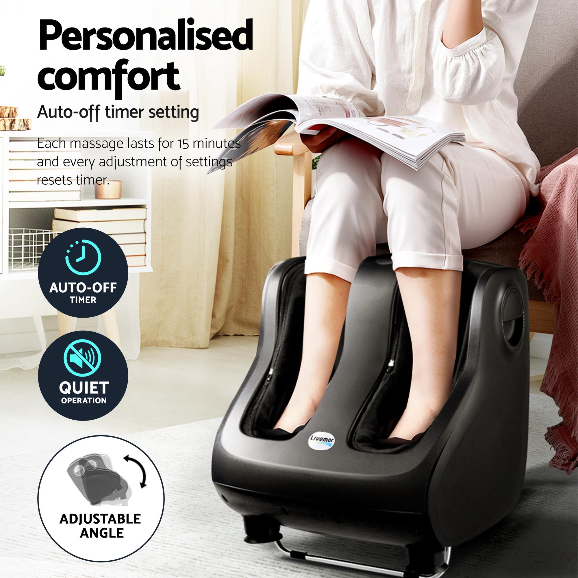 Livemor Full Back Massage Seat Cushion Heating With 360 degrees Foot Massagers MASSAGE-288-BARON-BK