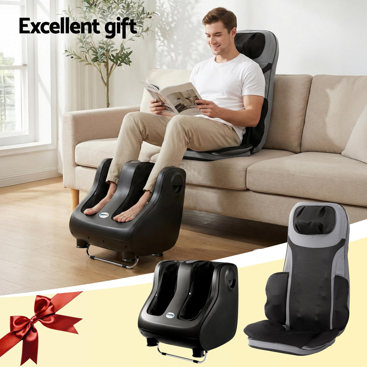 Livemor Full Back Massage Seat Cushion Heating With 360 degrees Foot Massagers MASSAGE-288-BARON-BK