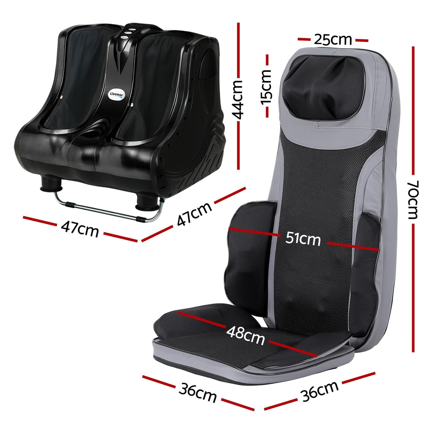 Livemor Massage Cushion Heating Massage Seats With Calf Foot Massager MASSAGE-LF03-BARON-BK