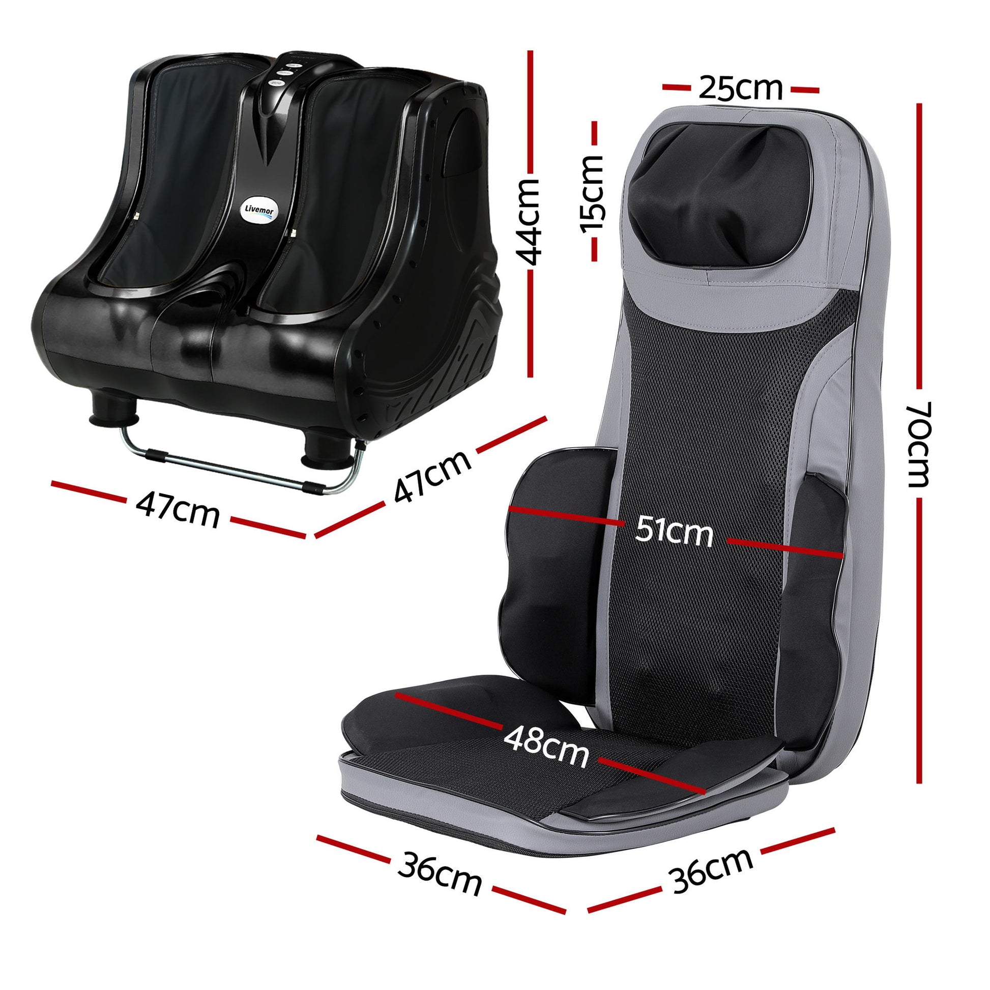 Livemor Massage Cushion Heating Massage Seats With Calf Foot Massager MASSAGE-LF03-BARON-BK