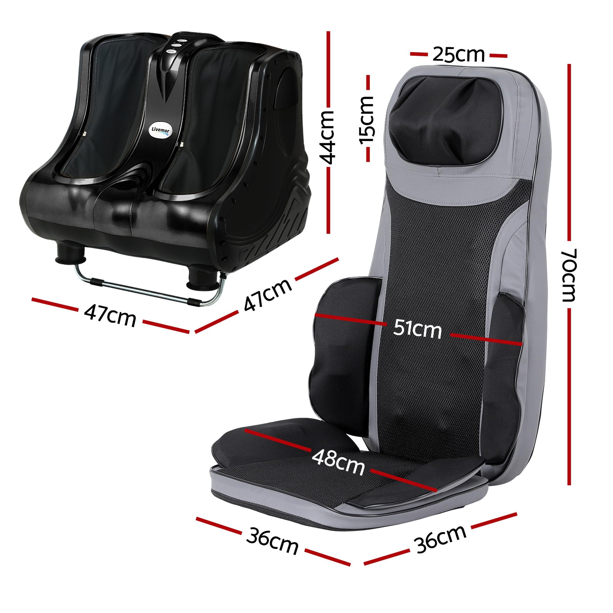 Livemor Massage Cushion Heating Massage Seats With Calf Foot Massager MASSAGE-LF03-BARON-BK