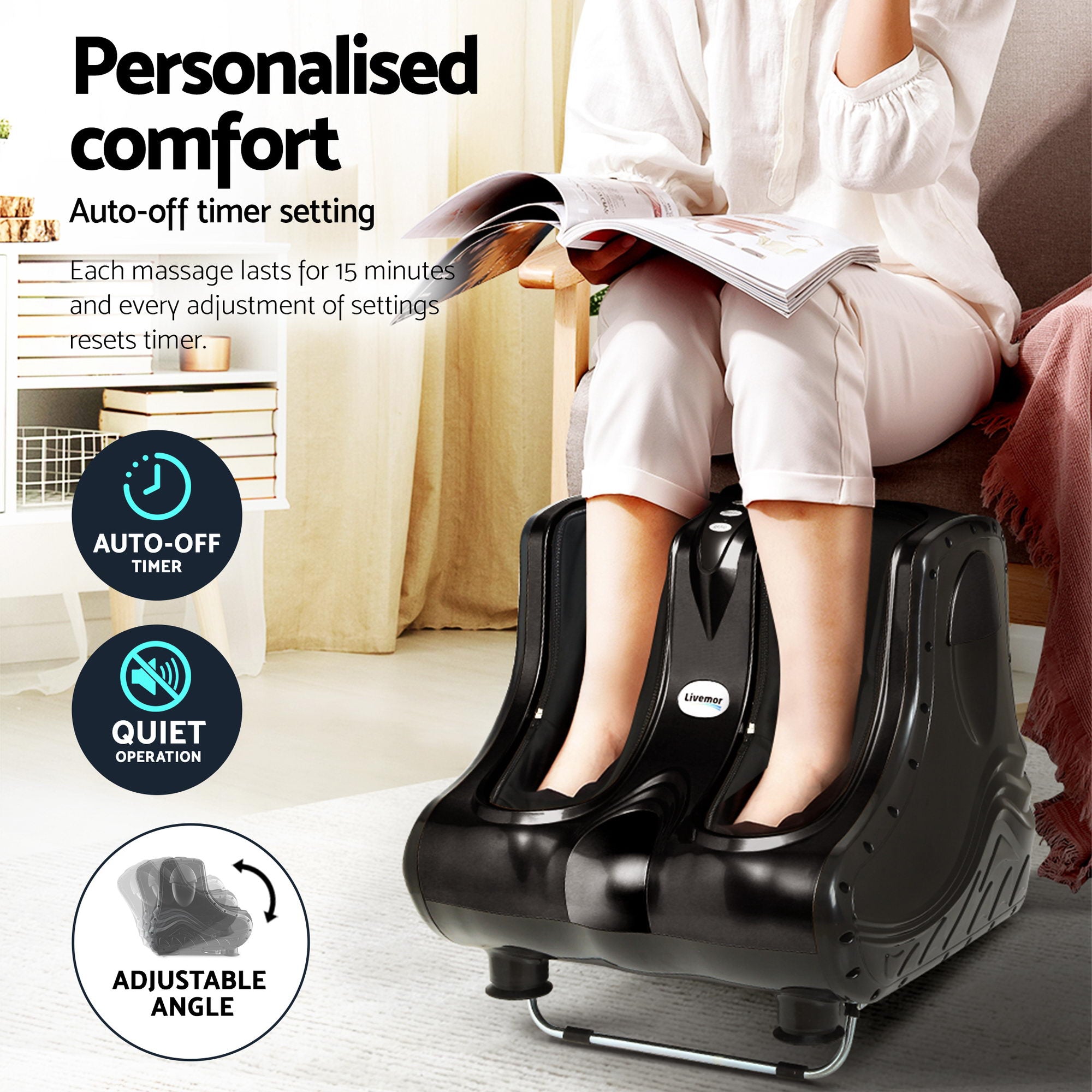 Livemor Massage Cushion Heating Massage Seats With Calf Foot Massager MASSAGE-LF03-BARON-BK