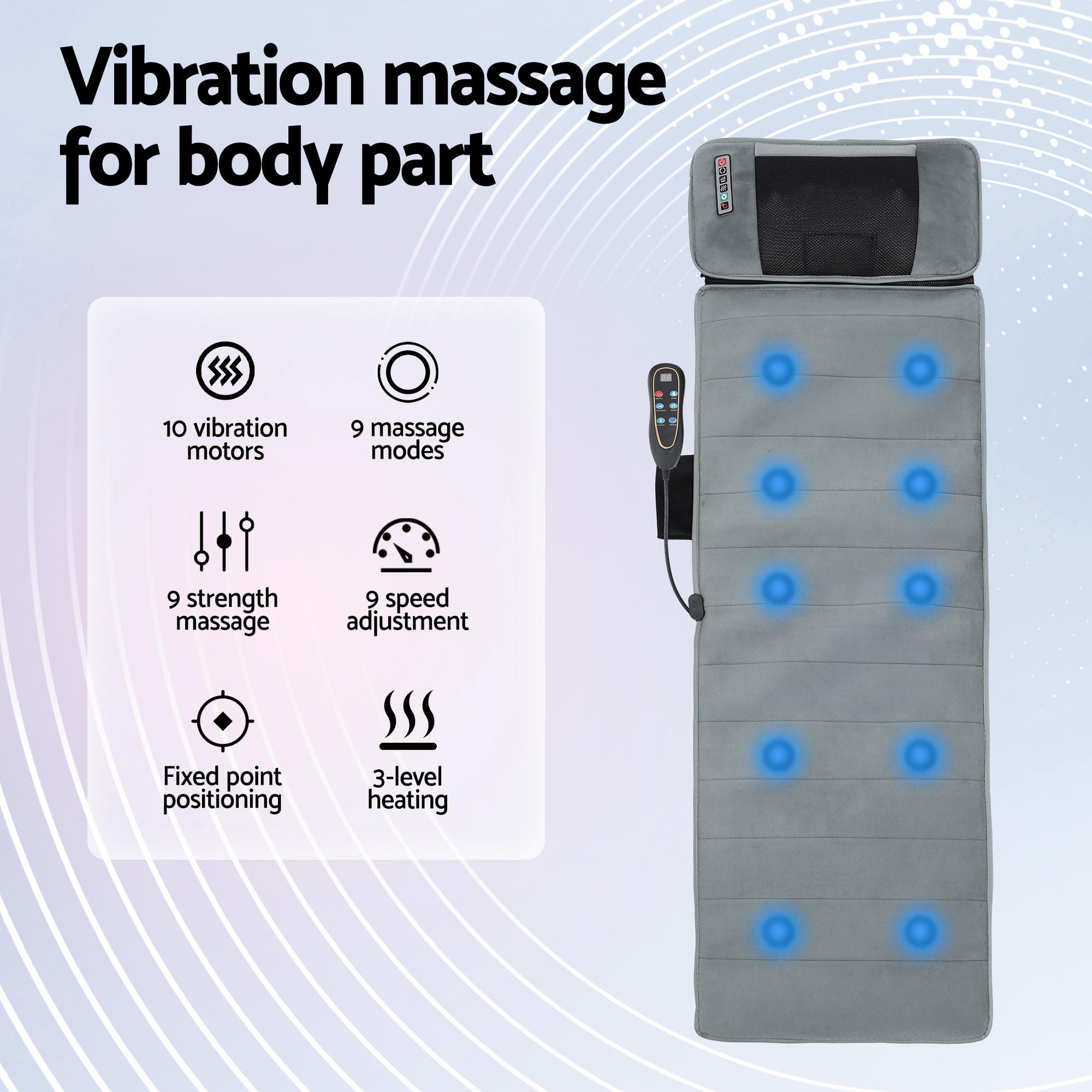 Livemor Massage Mat 10-nodes Vibration Heating Massage Cushion MASSAGE-MAT-01-FB-GY
