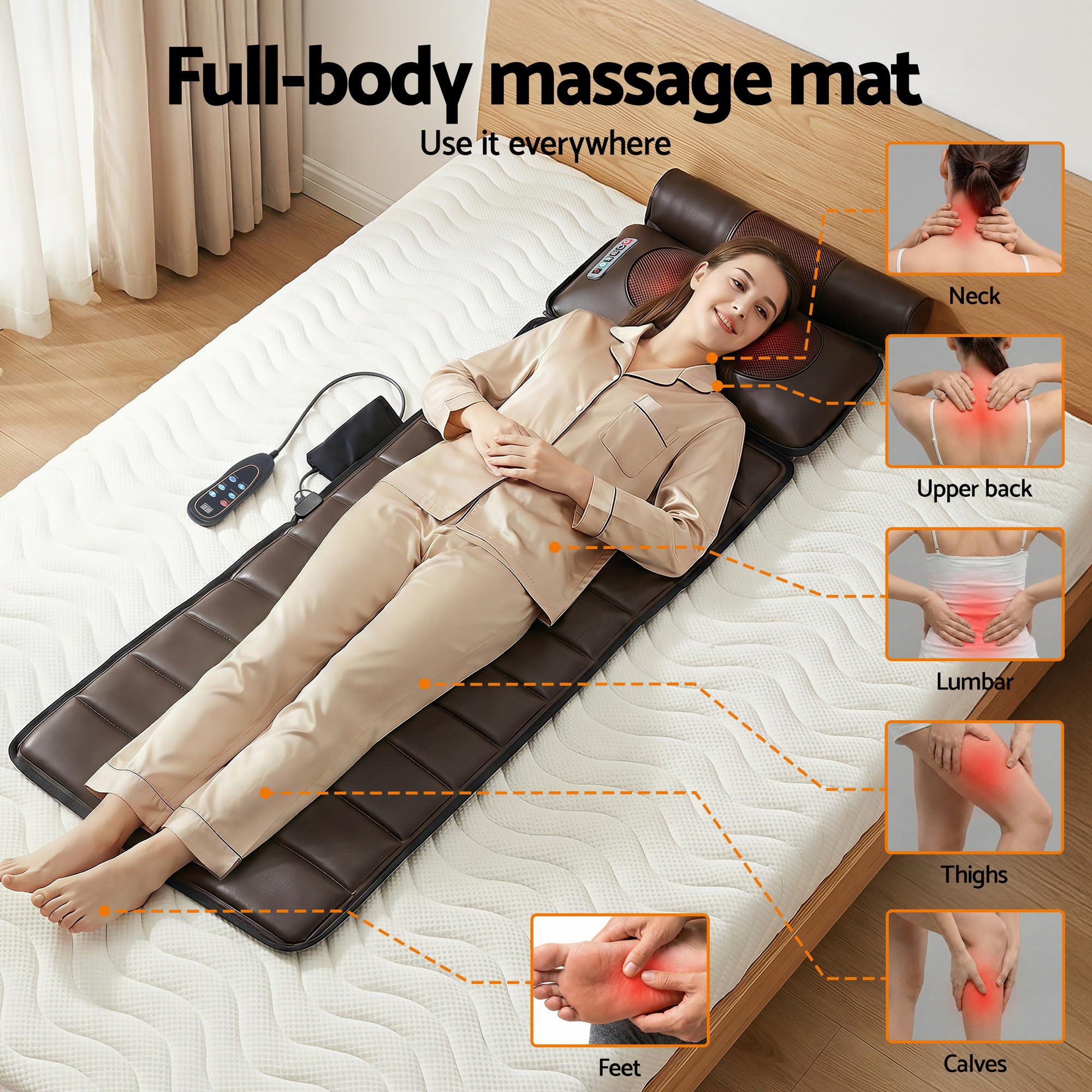 Livemor Massage Mat Kneading Neck Foot Massager Heated Vibration Airbag Mattress MASSAGE-MAT-02-PU-BR