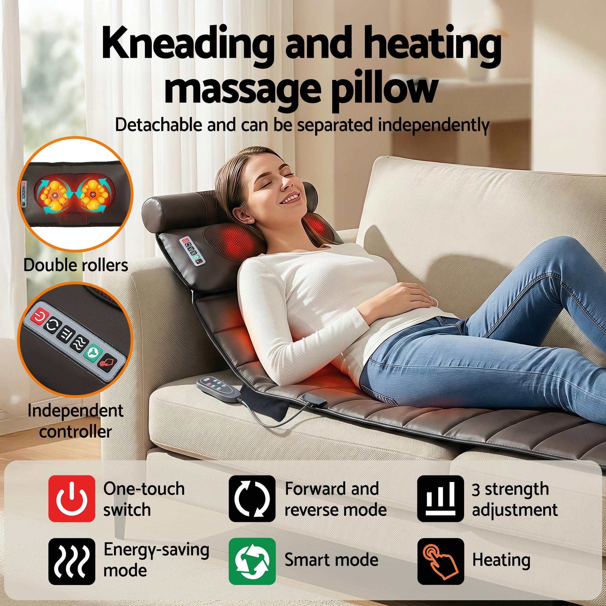 Livemor Massage Mat Kneading Neck Foot Massager Heated Vibration Airbag Mattress MASSAGE-MAT-02-PU-BR
