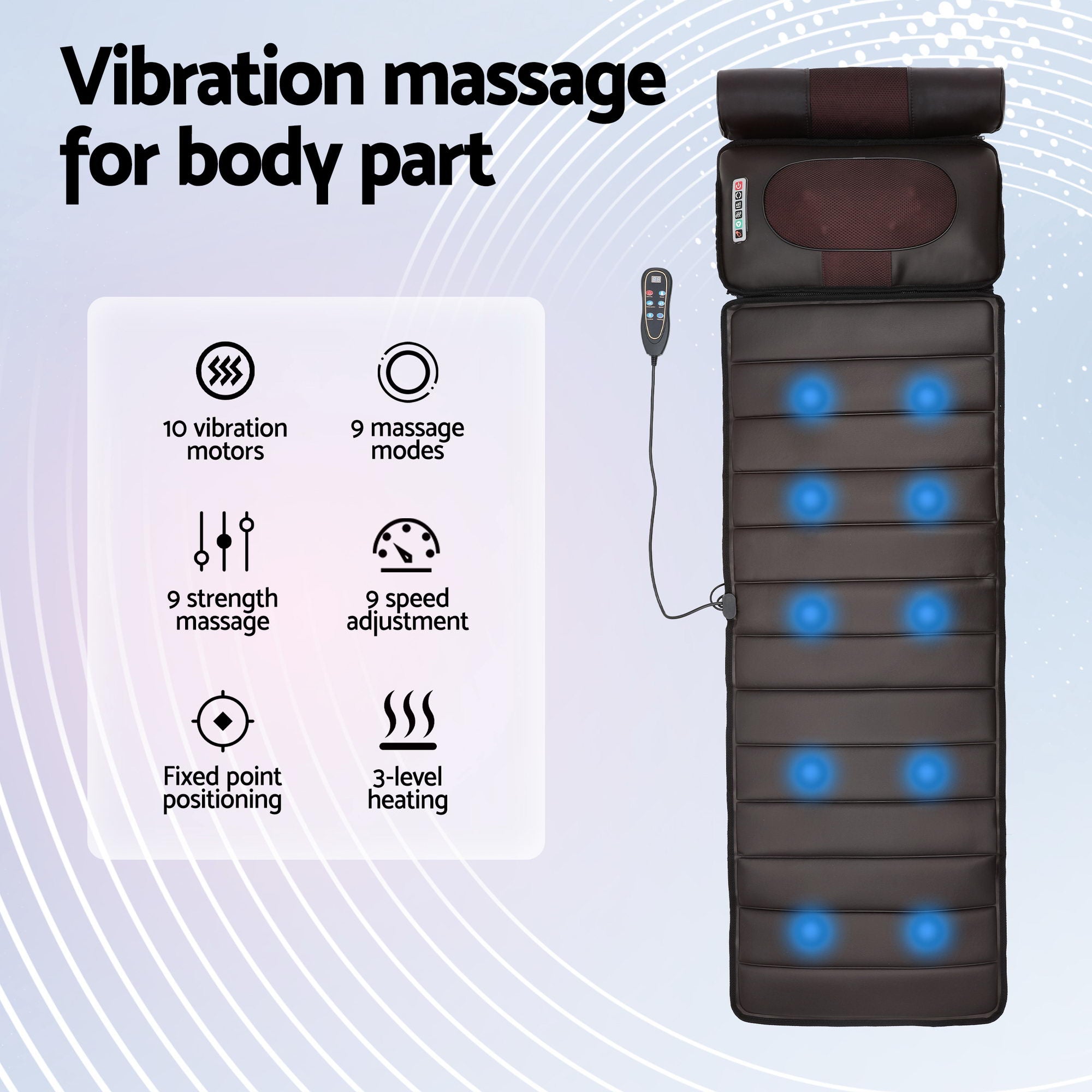 Livemor Massage Mat Kneading Neck Foot Massager Heated Vibration Airbag Mattress MASSAGE-MAT-02-PU-BR