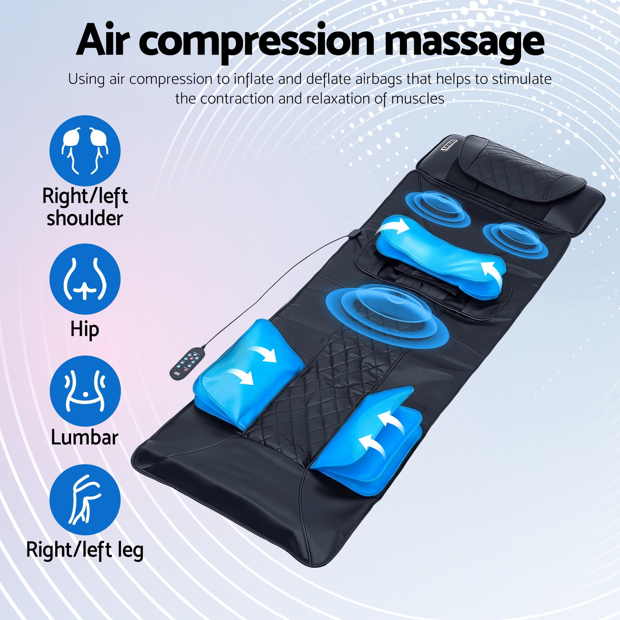 Livemor Massage Mat Heated Kneading Neck Massager Lumbar Airbag Stretch MASSAGE-MAT-04-PU-BK