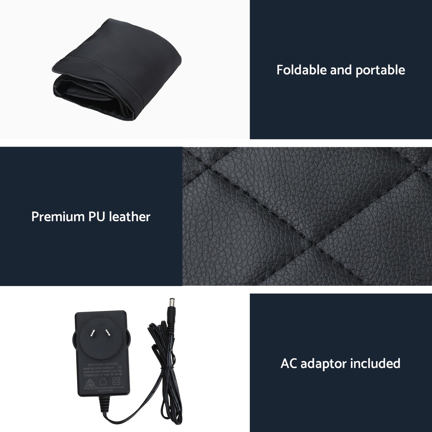 Livemor Massage Mat Heated Kneading Neck Massager Lumbar Airbag Stretch MASSAGE-MAT-04-PU-BK