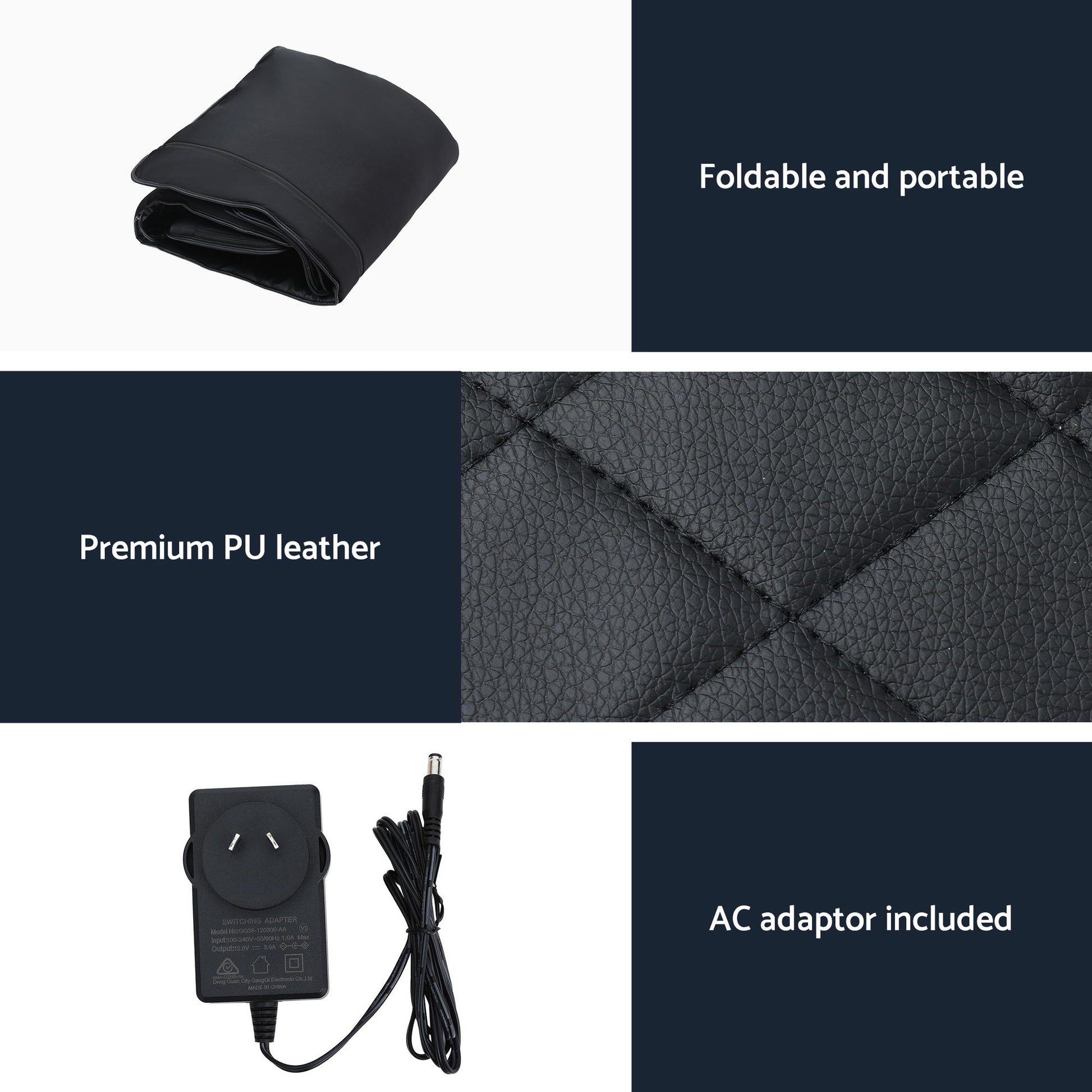 Livemor Massage Mat Heated Kneading Neck Massager Lumbar Airbag Stretch MASSAGE-MAT-04-PU-BK