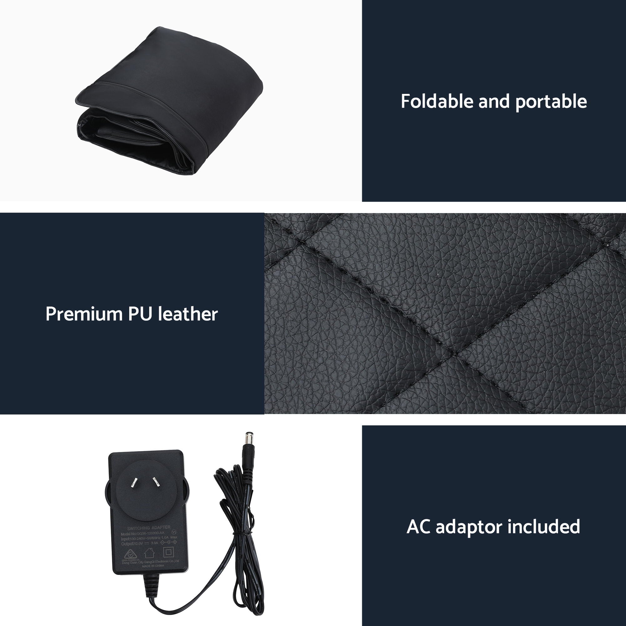 Livemor Massage Mat Heated Kneading Neck Massager Lumbar Airbag Stretch MASSAGE-MAT-04-PU-BK