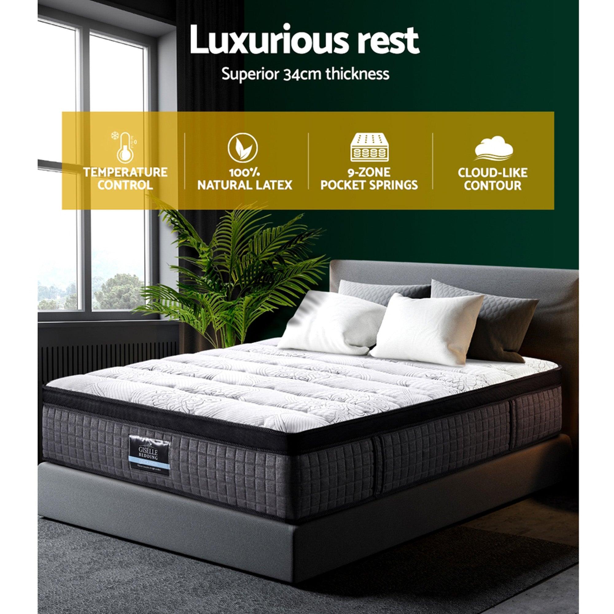 Giselle Bedding 34cm Mattress 9 Zone Latex Foam Single MATTRESS-B-0001-S