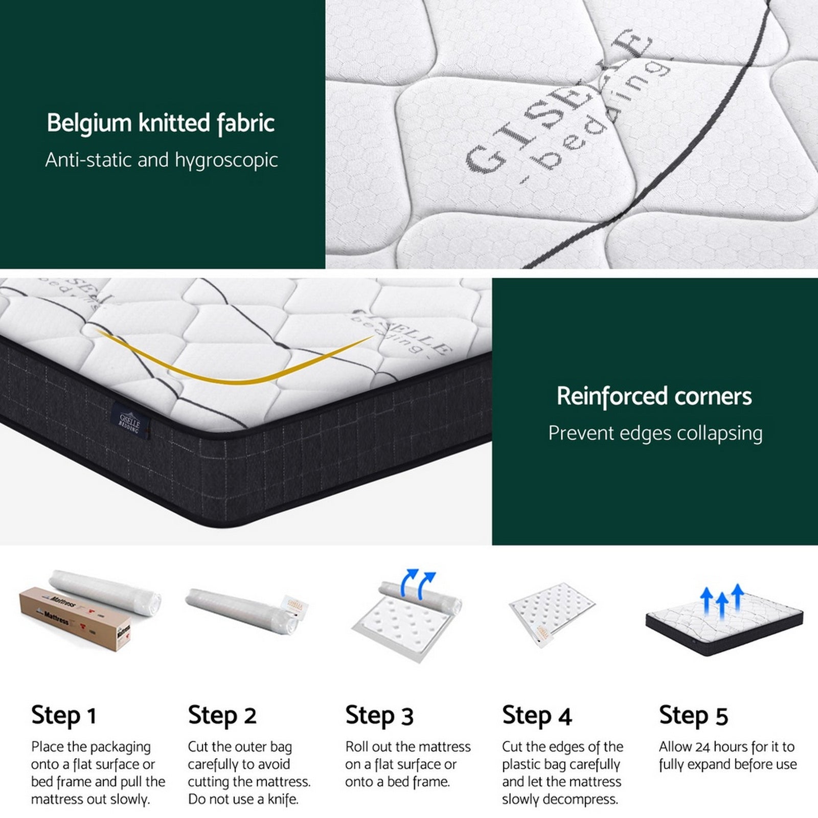 Giselle Bedding 16cm Mattress Medium Firm King MATTRESS-B-GLAY-K