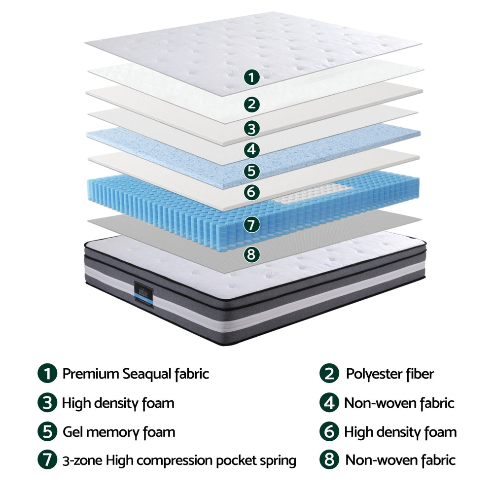 Giselle Bedding 30cm Mattress Gel Foam Pocket Spring King Single MATTRESS-B-LVORY-30-KS