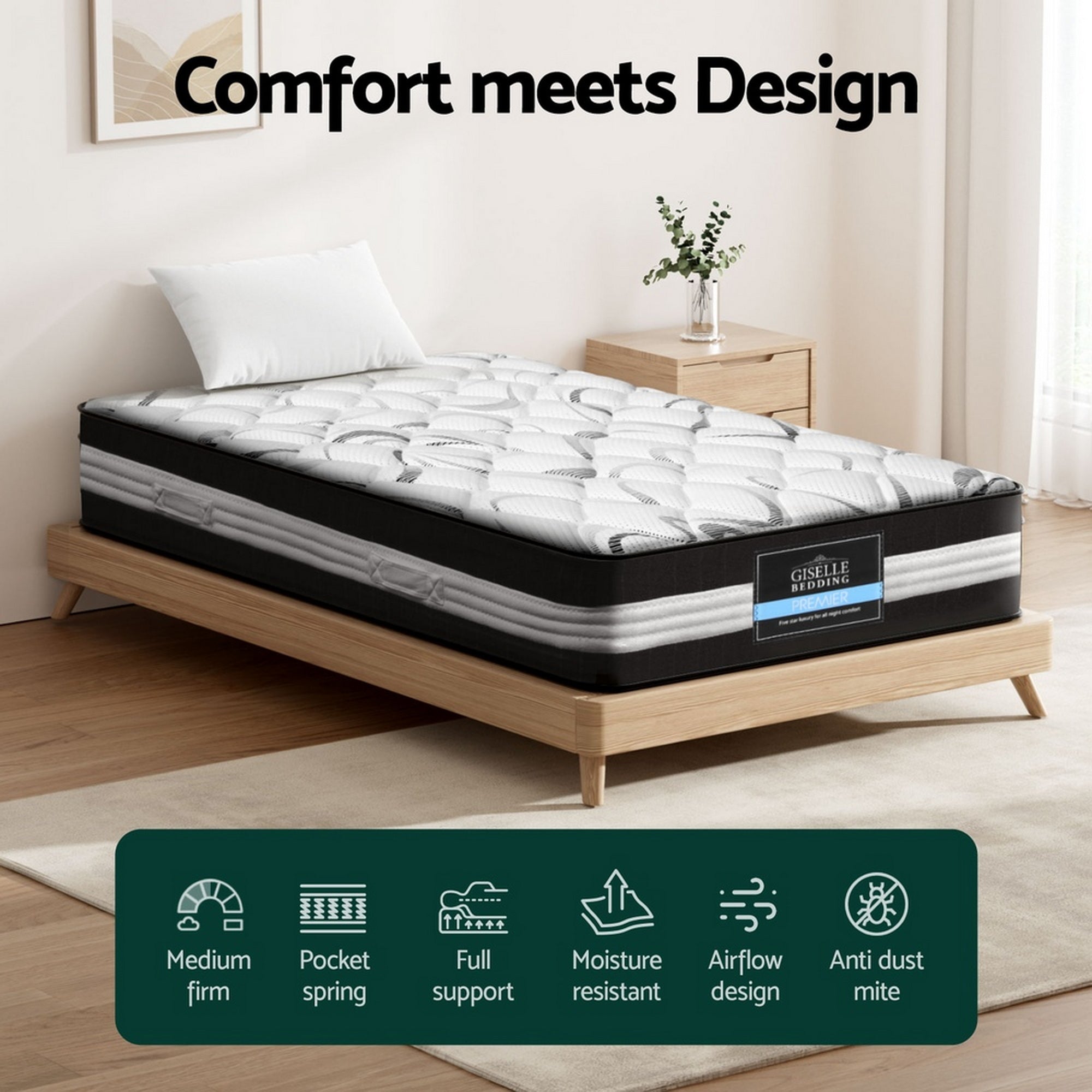 Giselle Bedding 30cm Mattress Medium Firm King Single MATTRESS-B-TT30-KS