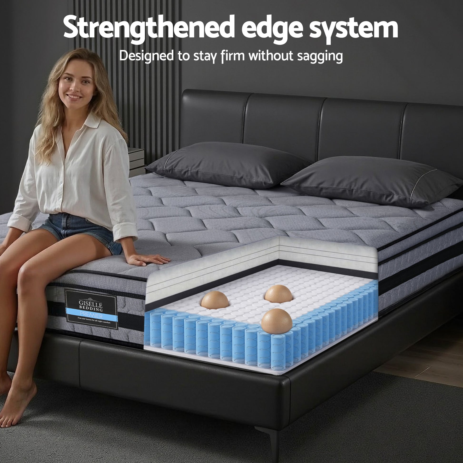 Giselle Bedding 34cm Double Mattress Hybrid, Pocket Spring Bed Mattress MATTRESS-B-TT34-D