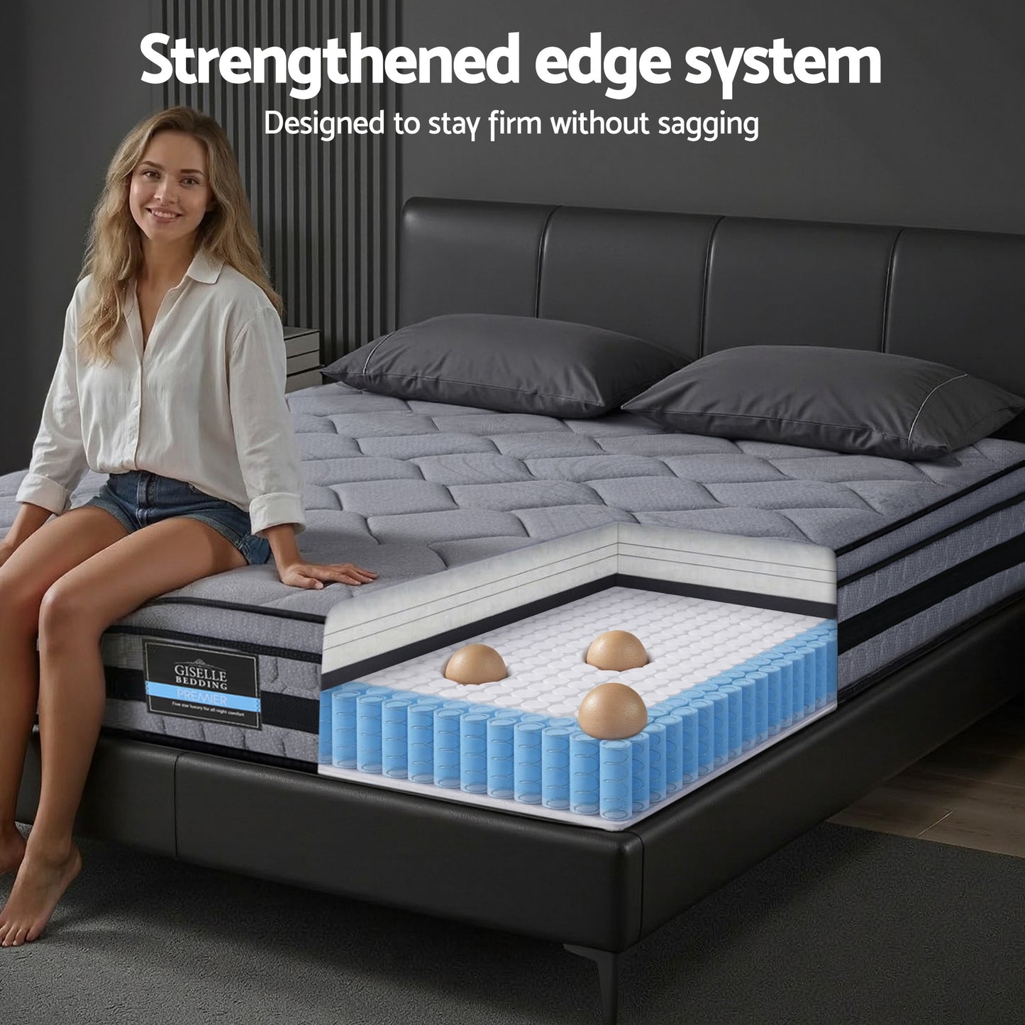 Giselle Bedding 34cm Queen Mattress Hybrid, Pocket Spring Bed Mattress MATTRESS-B-TT34-Q
