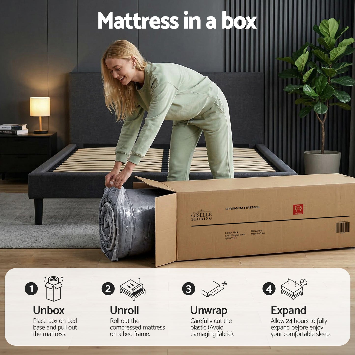 Giselle Bedding 34cm Queen Mattress Hybrid, Pocket Spring Bed Mattress MATTRESS-B-TT34-Q