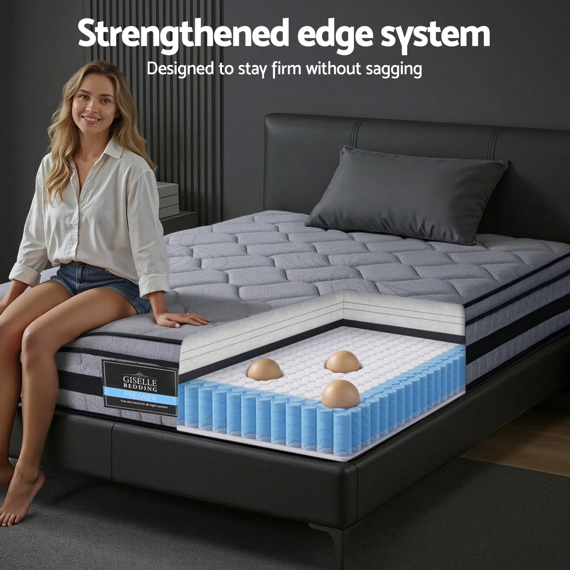 Giselle Bedding 34cm Single Mattress Hybrid, Pocket Spring Bed Mattress MATTRESS-B-TT34-S